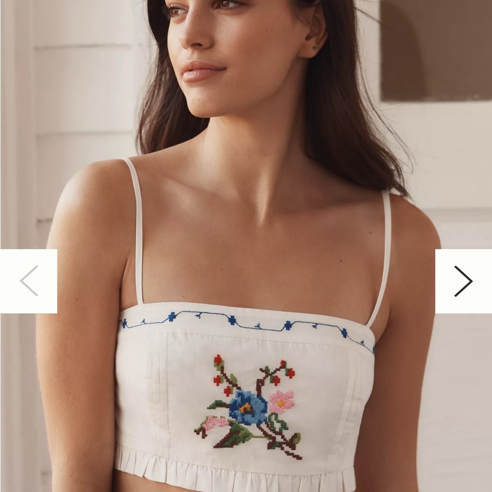 Embroidered White Crop Top